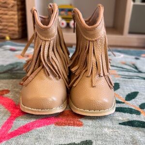 Kids Tan Fringed Boots